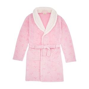 Bobbie Brooks Pink Bow Print Plush Robe Sherpa Collar OS Coquette Soft Girl D